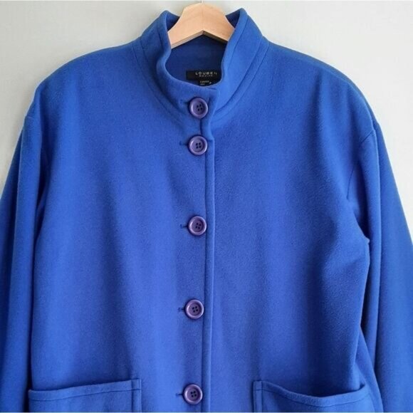 LOUBEN | Wool Cashmere Blend Button Front Soft Coat Jacket Blue Sz 10 P - Picture 2 of 13